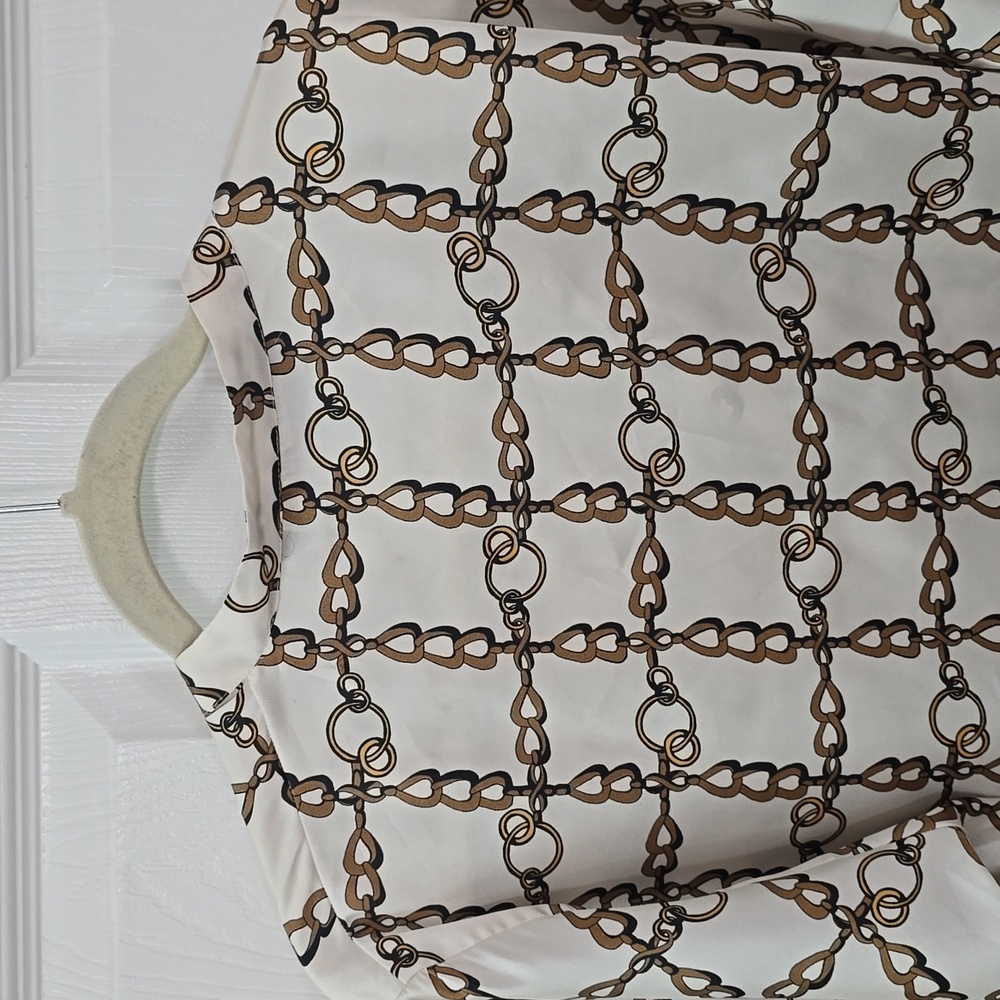 Zara Woman Chainlink Equestrian Tunic Shirt Blouse Cream Brown Size Large - Picture 8 of 13